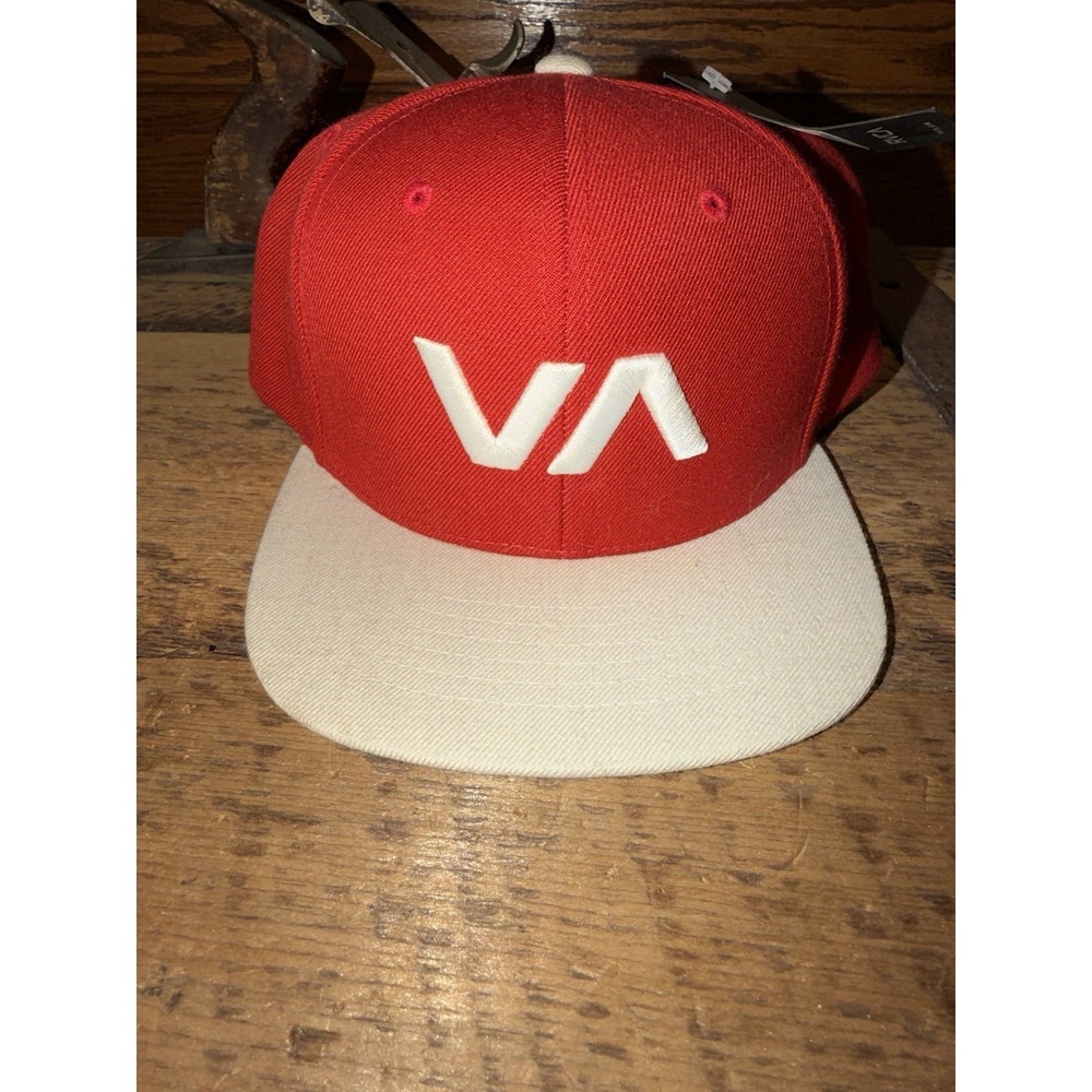 RVCA Red & Cream Snapback Hat Cap VA New